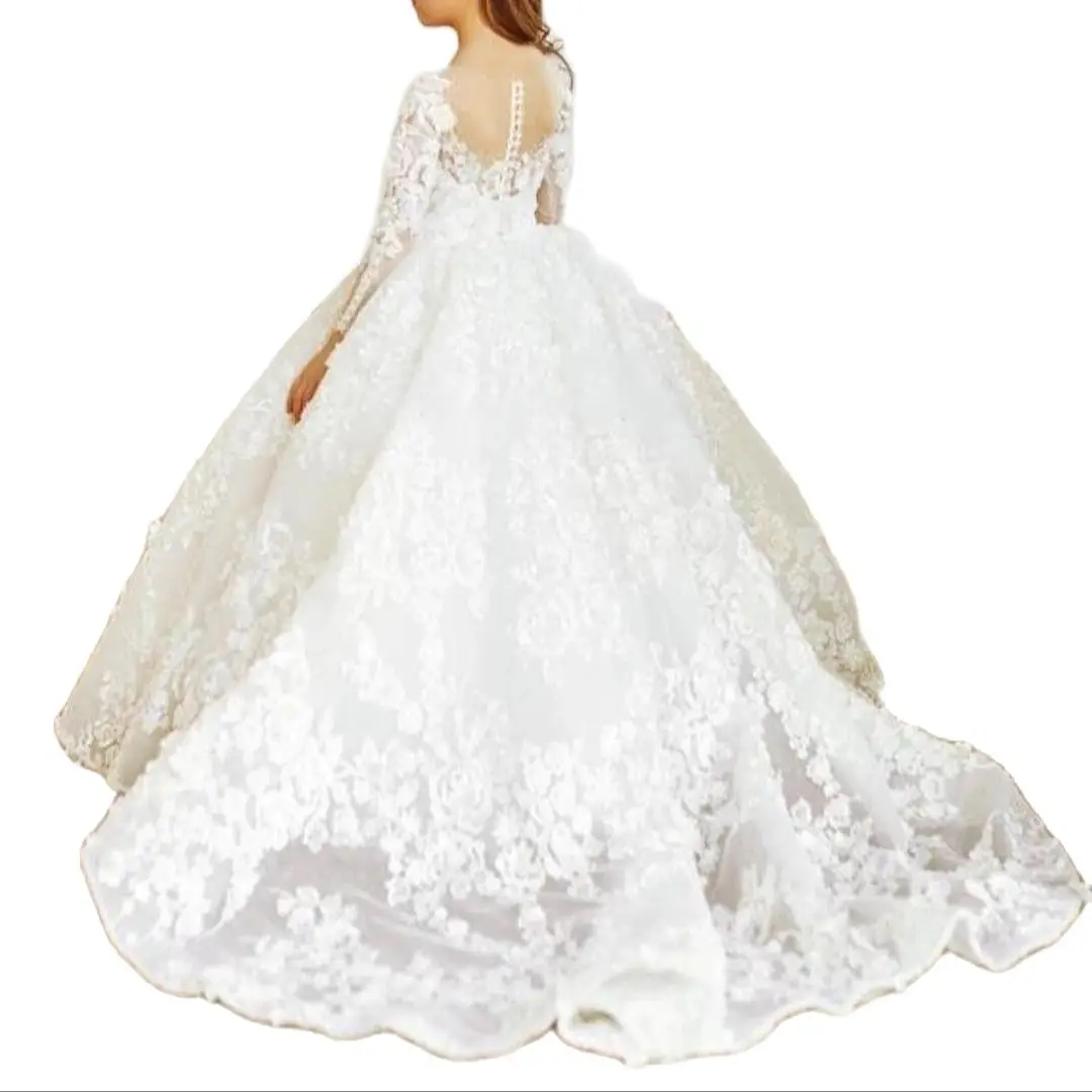 

Flower Girl Dresses Formal Lace Sleeveless Ball Gown O-neck Beading First Communion Dresses for Girls Vestidos Longo New Arrival