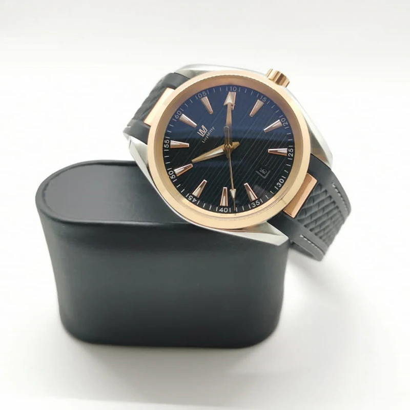 

Luxury Men's Watch Rose Gold Stainless Steel Black Rubber Strap Automatic Mechanical Movement
