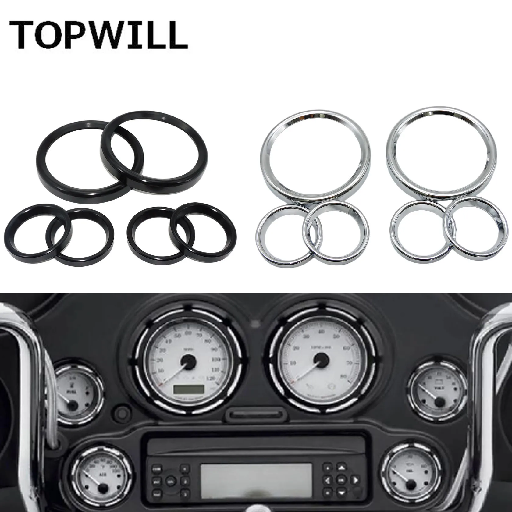 

Motorcycle Speedometer Trim Bezel Cover Instrument Rings Black/Chrome For Harley Touring Electra Street Glide Tour Glide 1996-13