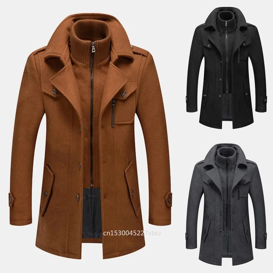 

Мужская однотонная куртка из смешанной шерсти, с двойным воротником