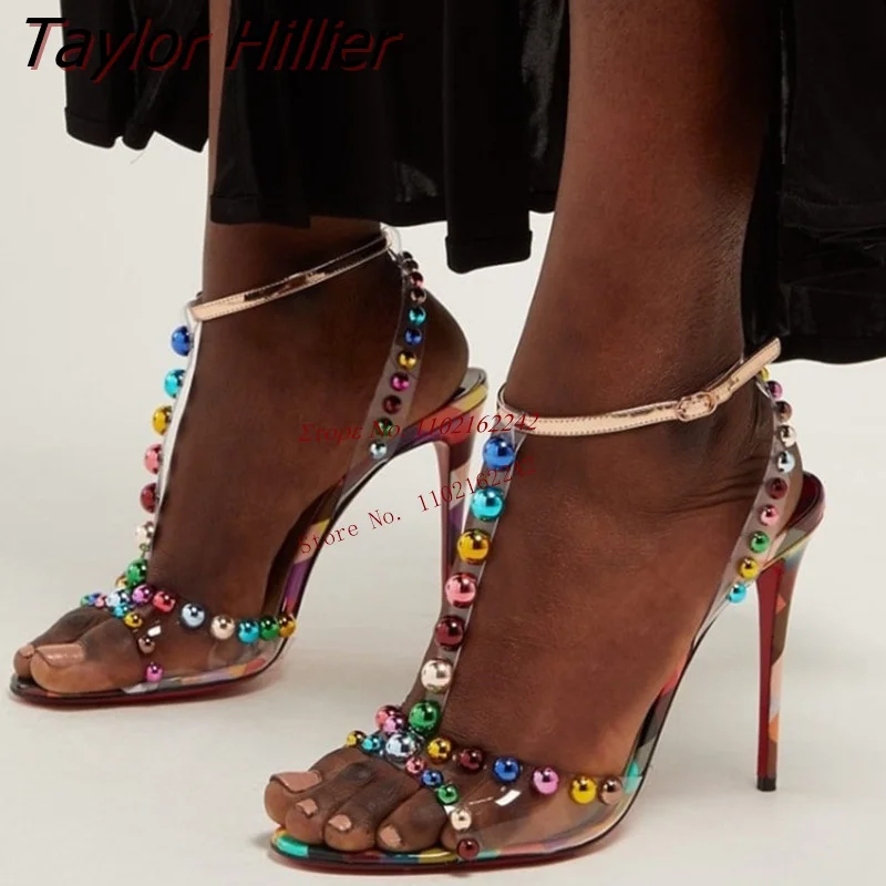 

Summer New Transparent Pvc Color Round Beads Children'S Shoes Pointed Heels With Buckle Sandals Fashion Casual Wild Runway Shoes