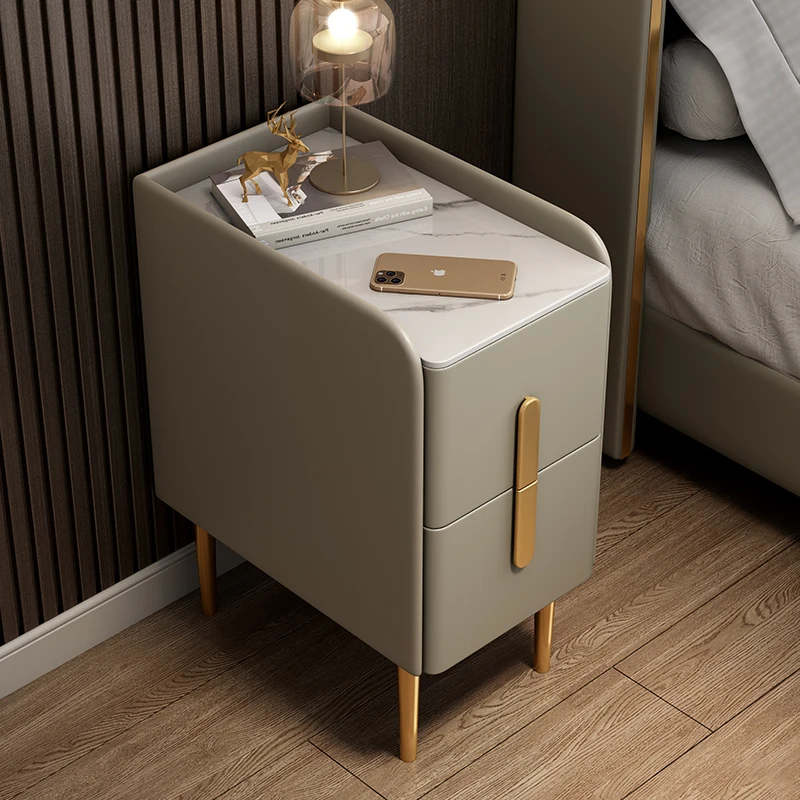 

leather minimalist modern mini bedside table bedroom intelligent online celebrity light luxury ultra-narrow