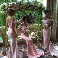 Sexy Off Shoulder Lace Decal Party Dress Luxury Custom Lady Pink Mermaid Bridesmaid Dress Vestidos De Noche De Gala Fashion 2023