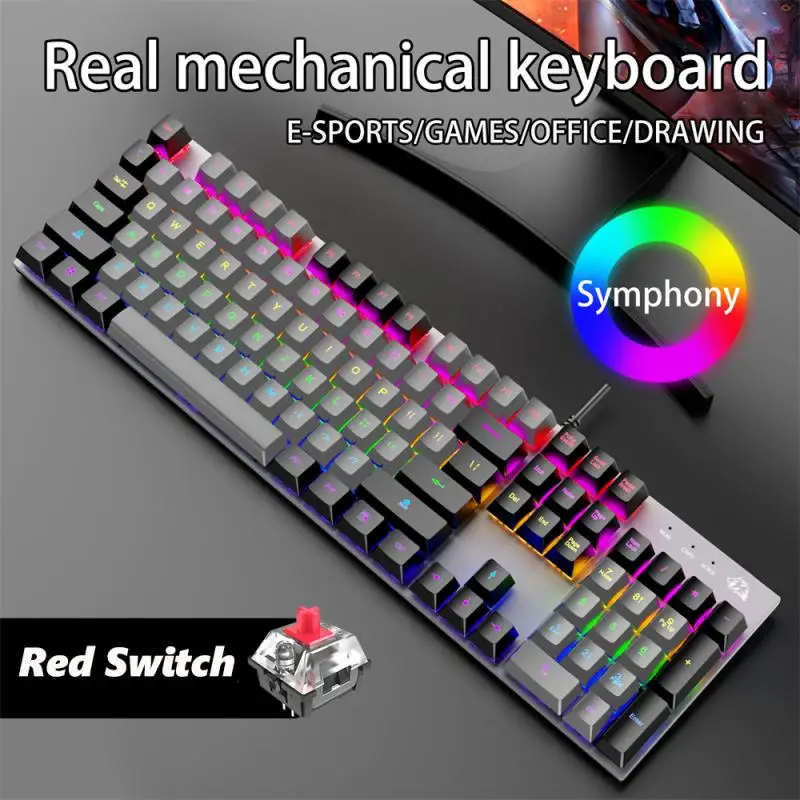 

Механическая клавиатура RYRA, игровая клавиатура, проводная клавиатура, 104 клавиш, красный переключатель, N-клавиша, вращающаяся RGB Проекция для ноутбука, ПК, геймера, офиса