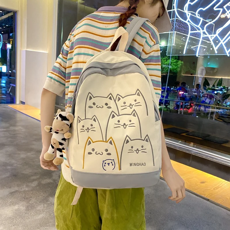 

TRAVEASY Cute Cat Bag Women Kawaii Contrast Color Fashion Female Backpack Travel High School Girls Book Bags for Teenage Girls