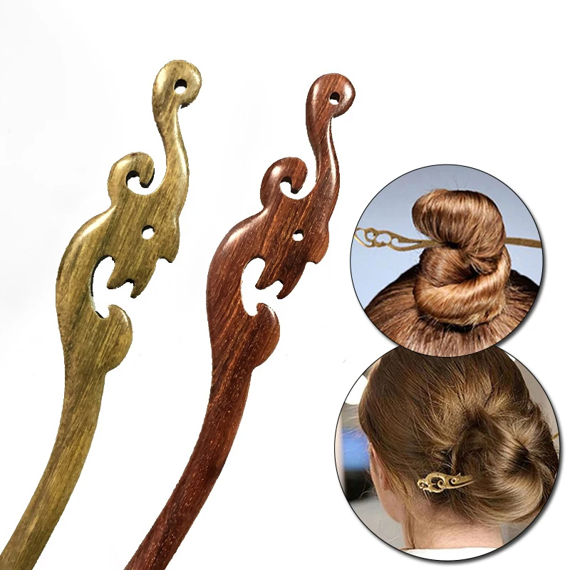

Ancient Chinese Style Simple Wooden Hair Fork Black Sandalwood Hairpins Clips Hair Sticks for Women Girls Ethnic Hair Ornament