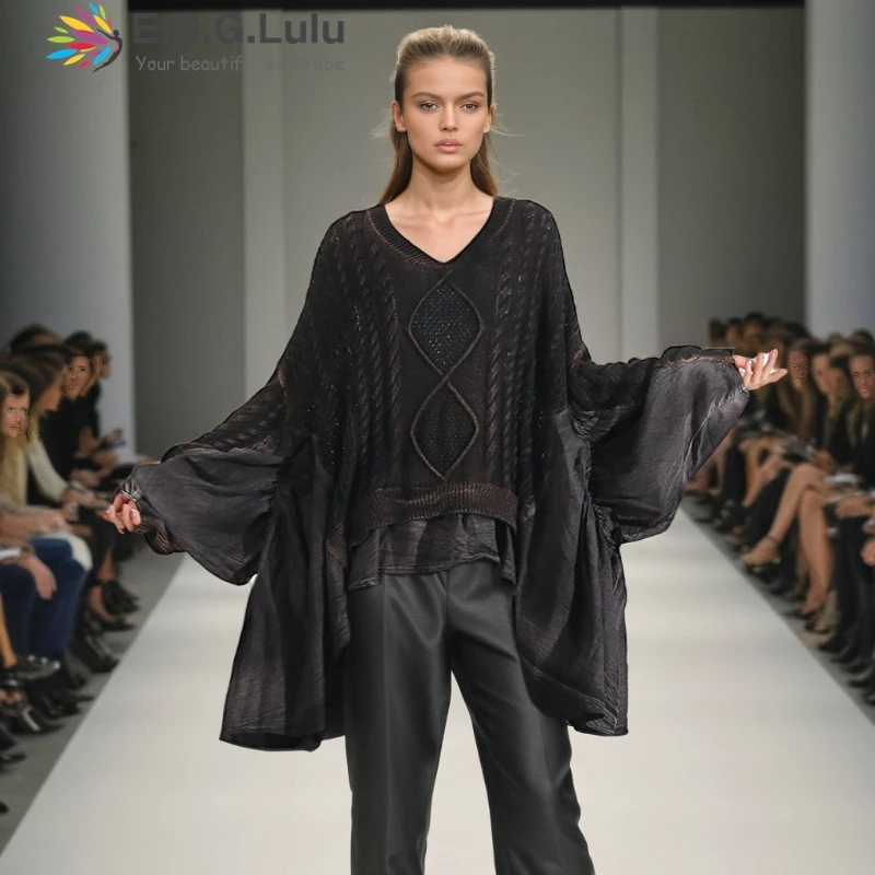 EDGLuLu модный дизайн с рукавами летучая мышь в стиле пэчворк рюшами свободный