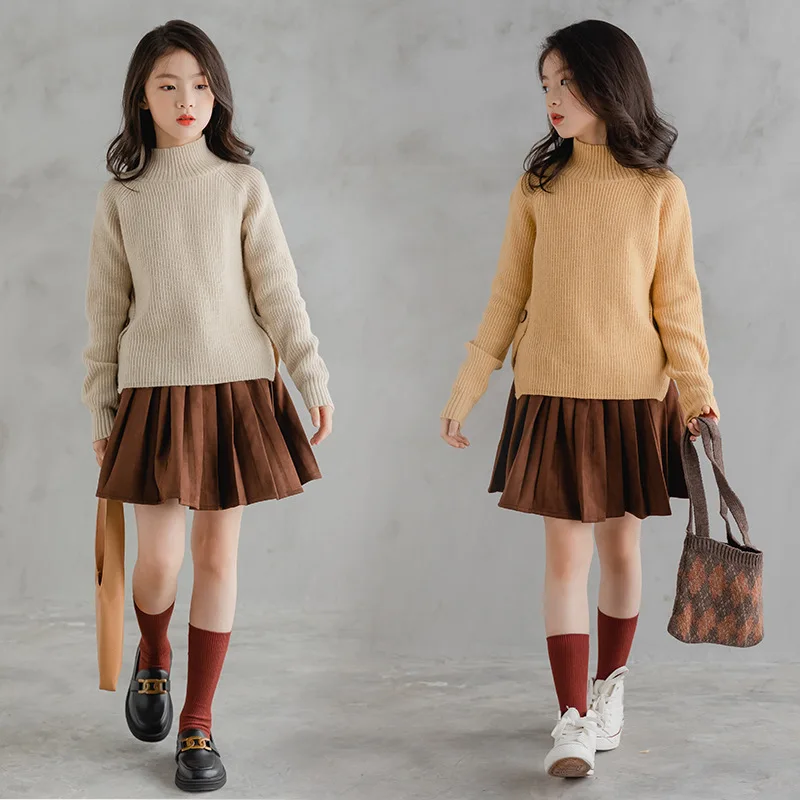 YourSeason Teen Girls Turtleneck Sweater 2021 Autumn Spring Children Fashion Thickened Knit Tops Girl Kids Warm Clothes |