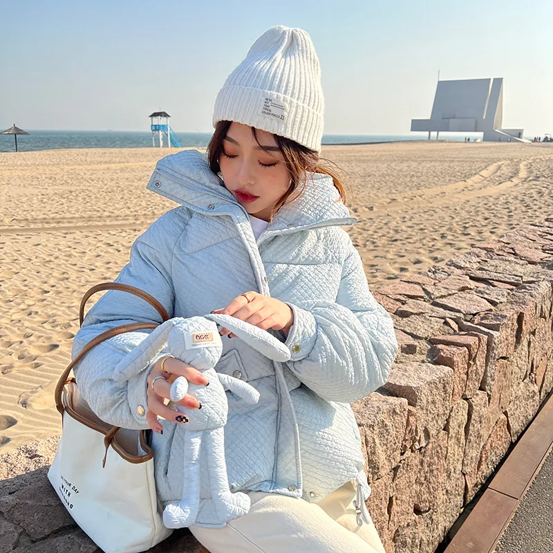 New Winter Down Jacket for Women Short Fashion Casual Stand Collar Cotton Coats Solid Bunny Fashion Lady Warm Cotton Jackets