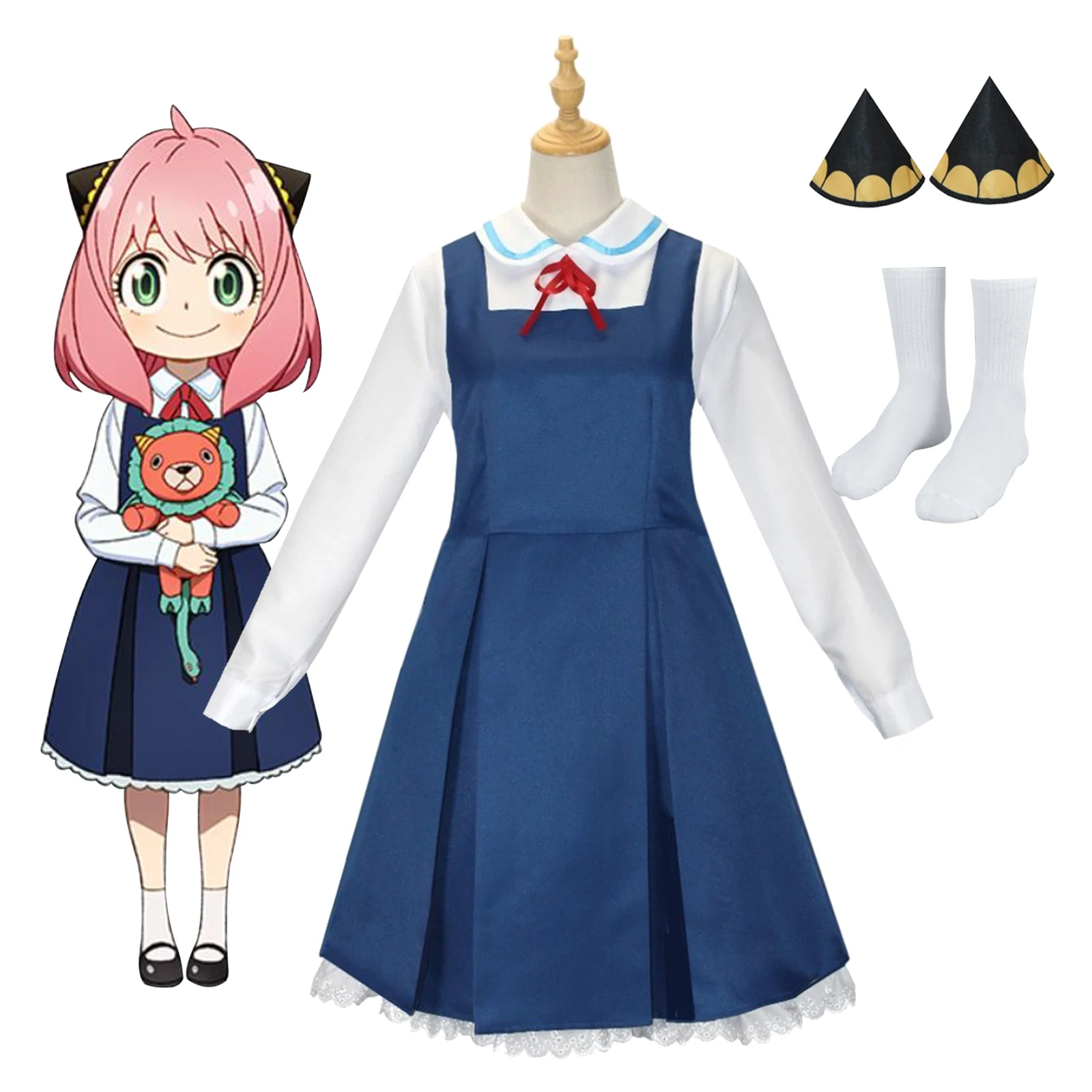 

Spy X Family Anya Forger Cosplay Costume Anime Cosplay Wig Adult Clothing Including Socks Devil Horn Headgear Halloween