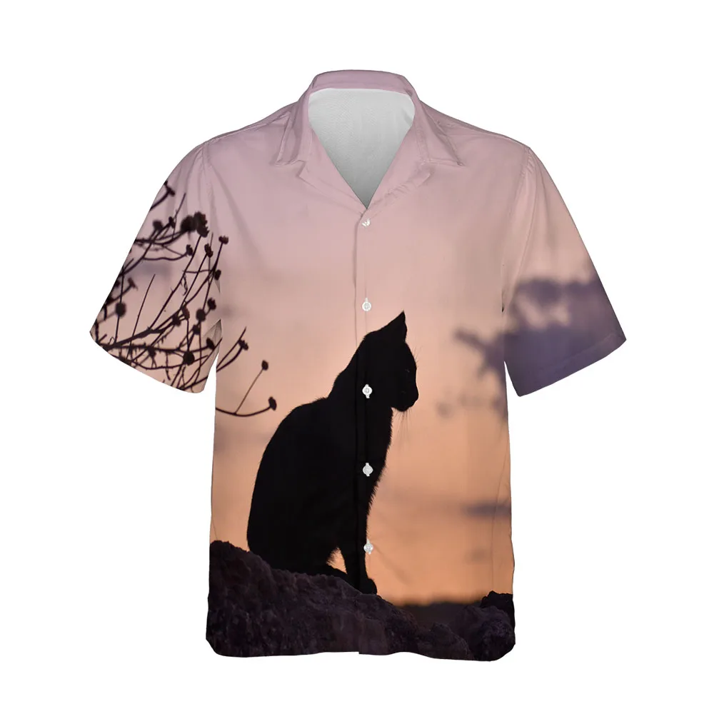 Jumeast 3D Printing 2022 New Hawaiian Men Shirts Summer docile Kitten Men's Short Sleeve Shirts Fashion Breathable Clothing Tops