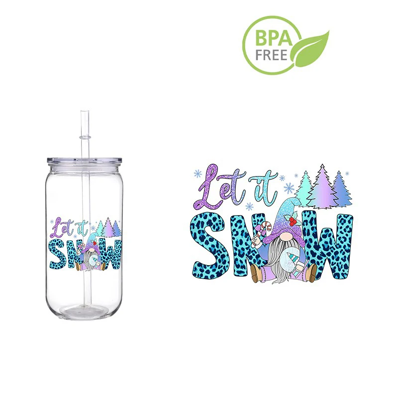 Рождественский синий карлик с 3D-печатью пластиковый соломенный стакан для