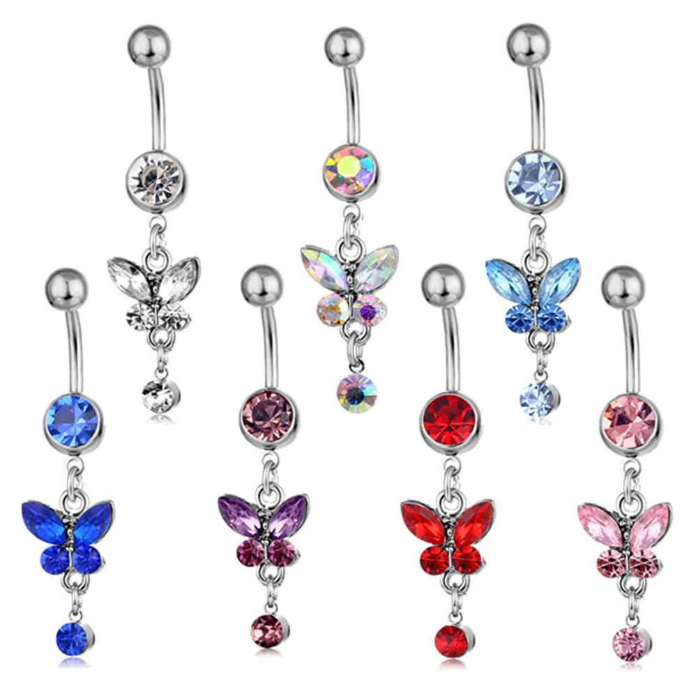 Butterfly flower crystal navel ring fashion body piercing belly bar Retail Piercing Belly Butterfly Body Belly Navel Rings
