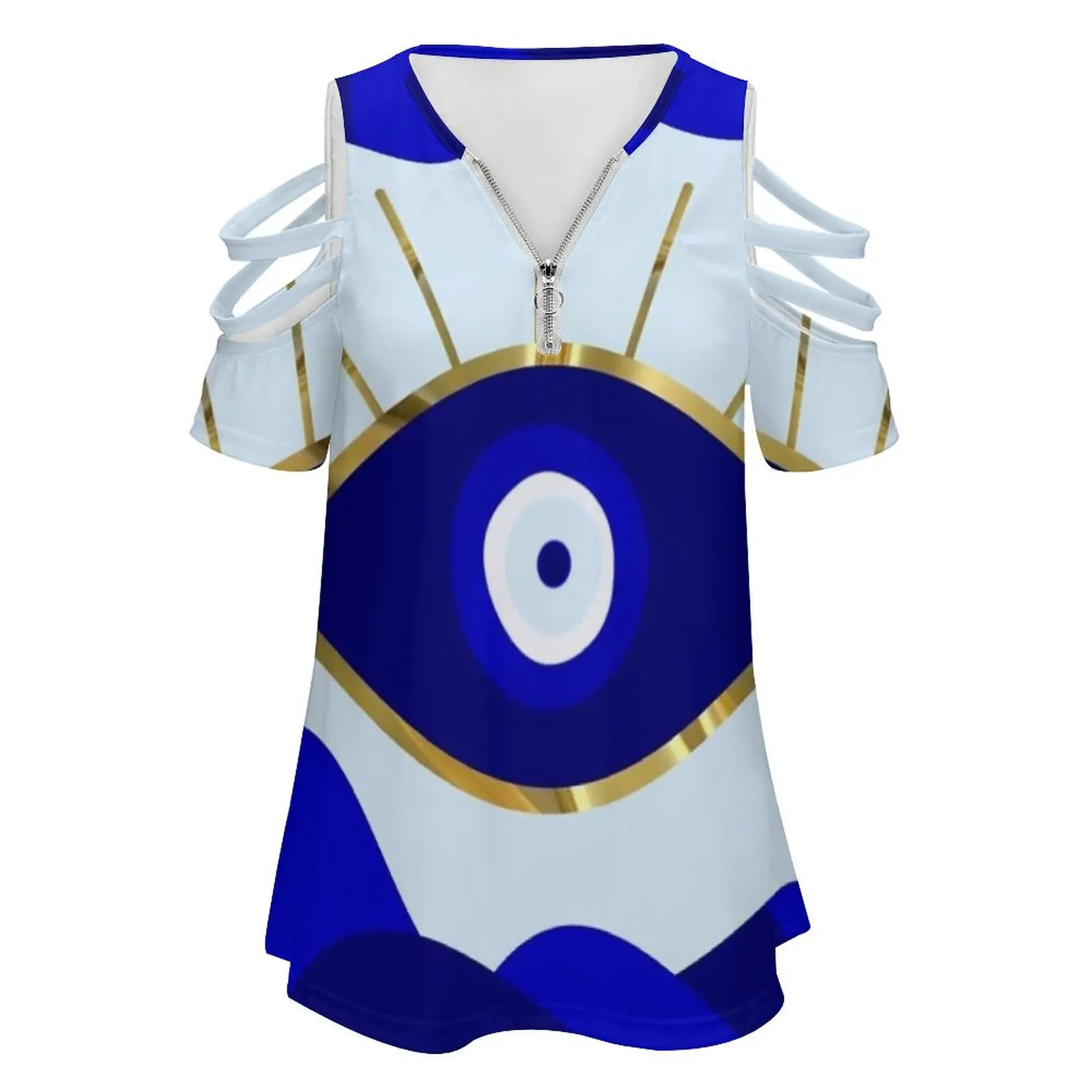Lava All Seeing Blue Evil Eye Новая мода Топ с открытыми плечами на молнии короткими рукавами