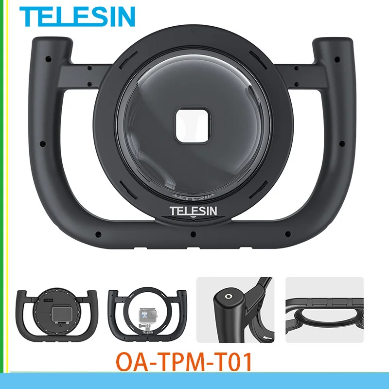 

TELESIN Dome Port 30M Waterproof Handheld Housing Case Removable Type Stabilizer With Cold Shoe 1/4 Adapter for GoPro Hero 9 10