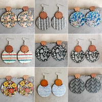 vintage boho flower earrings for women round ethnic exotic floral print jewelry american tribal vacation wood earrings kolczyki