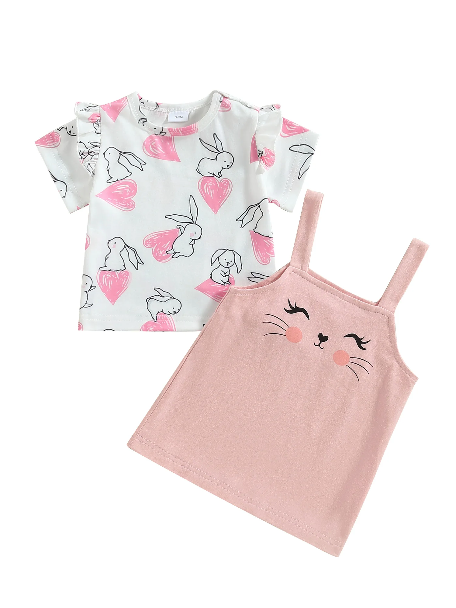 

Пасхальный наряд, футболка с коротким рукавом и принтом кролика для маленьких девочек, с мультяшным принтом кролика, юбка на бретелях, комбинезон, платье