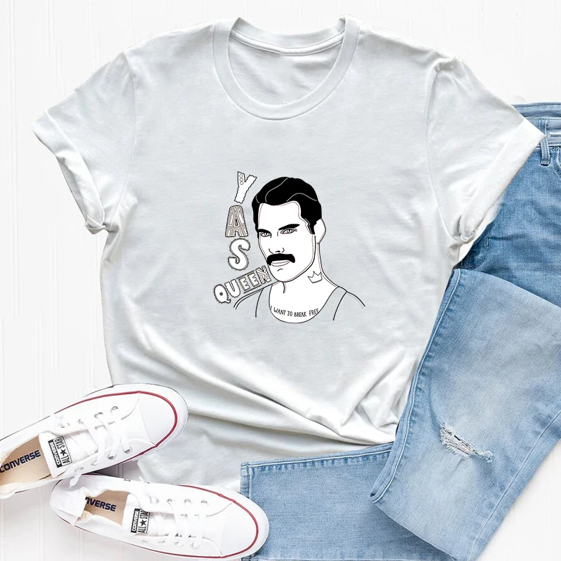 

Футболка Freddie Mercury Yas Queen Queer Женская, майка с защитой прав и прайдов, из хлопка с коротким рукавом, в повседневном стиле Женская