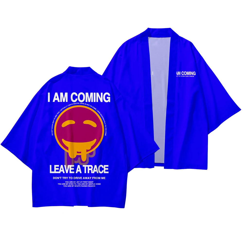 

Men and women Japanese kimono cardigan shirt Harajuku smiling face pattern Japanese summer kimono nine-point pants suit 3