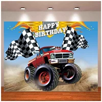 Truck Racing Photography Backdrop Monster Happy Birthday Kids Boy Car Speed Cool Banner Grave Digger Big Wheels Man Background