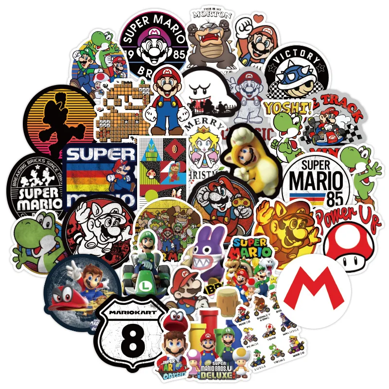 

50Pcs Super Mario Stickers Mario Bros Luigi Yoshi Graffiti Waterproof Sticker Toys for Kids on Laptop Skateboard Suitcase Bike