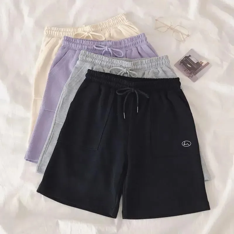 Women's Shorts Solid Cotton Casual Loose Shorts High Waist Wide Leg Thin Summer Harajuku Running Breathable All-match Bottoms