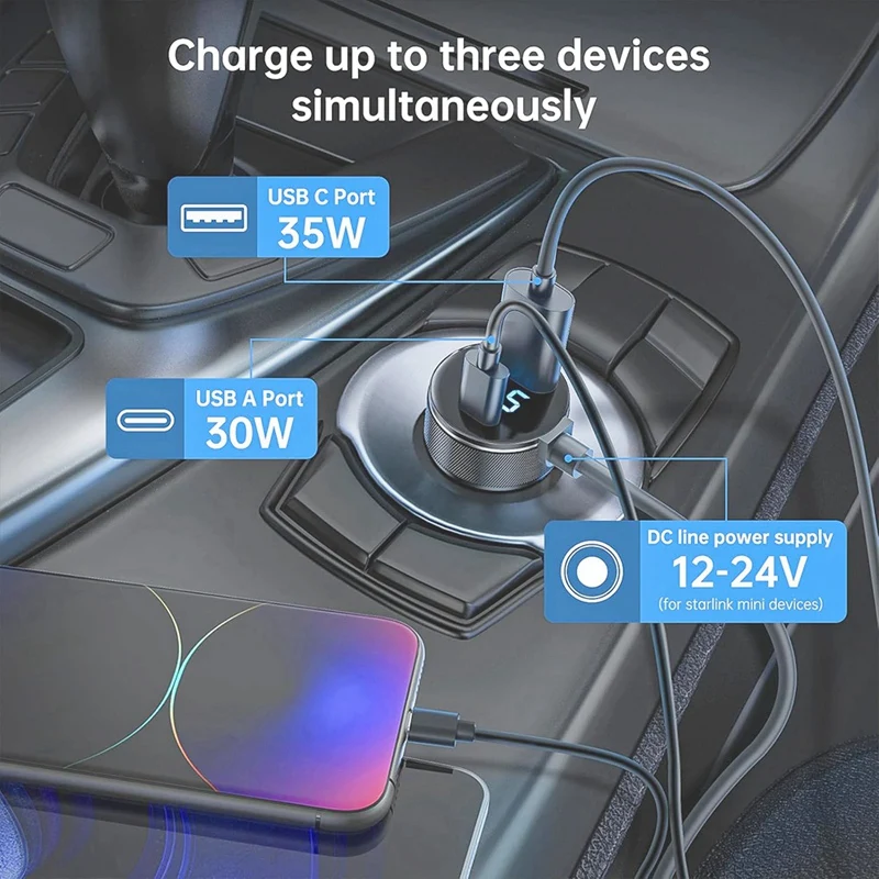 Для Starlink Mini кабель питания автомобильный адаптер прикуривателя с USB портом Type-C и