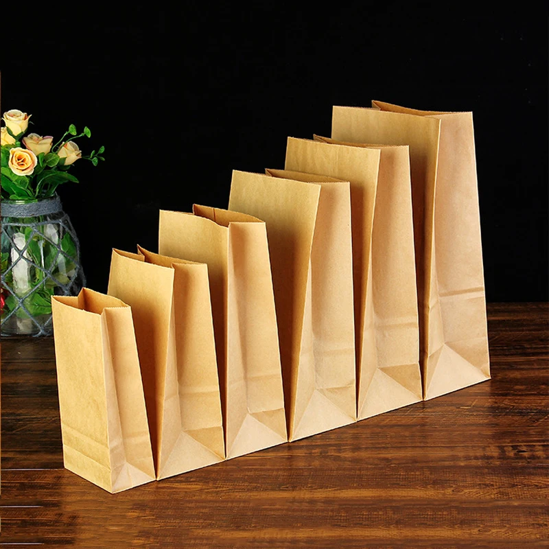 

100pcs Kraft Paper Bags For Wedding Birthday Party Gifts Candy Biscuit Packaging Bag Baking Bread Takeaway Package Bag