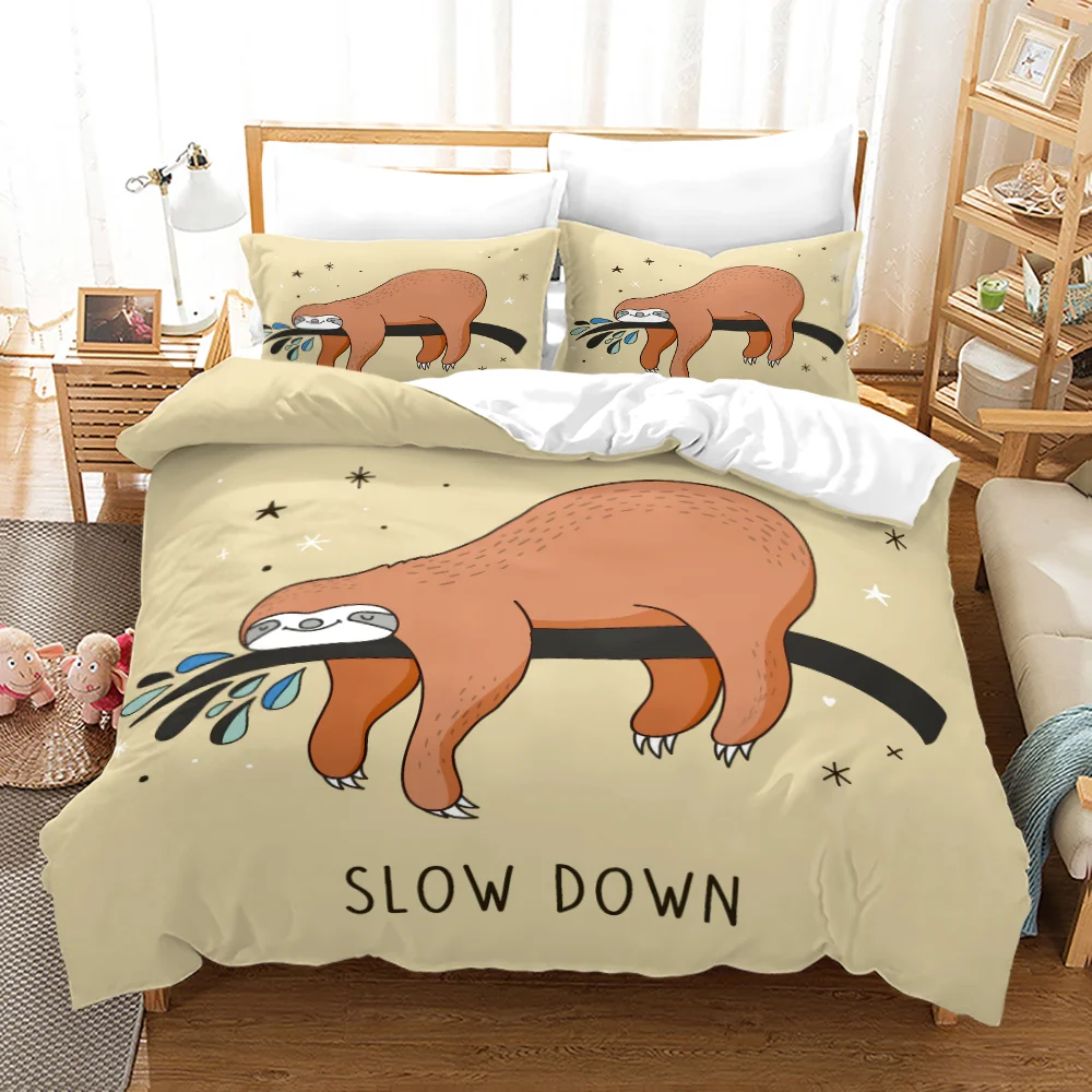 

Sloth Duvet Cover Set DJ Sloth Portrait with Headphones Funny Character Cool Smiling 3 Piece Polyester Bedding Set King