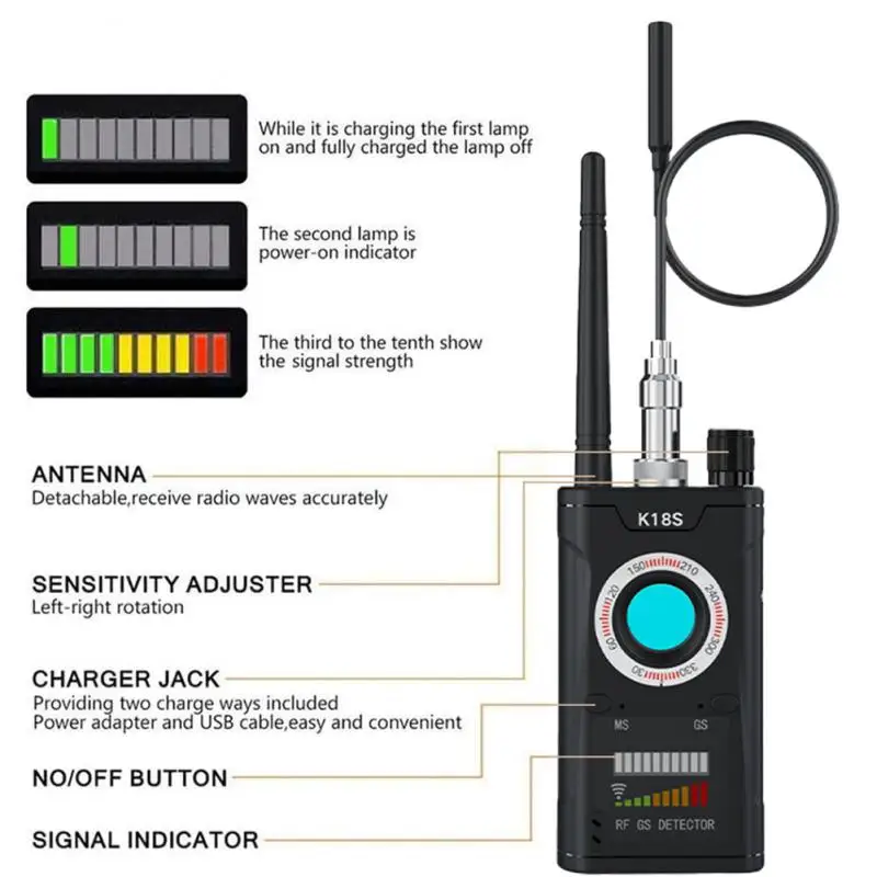RF Bug Detector Wifi Camera Finder Anti-Spy Listen Sweeper Phone Bugs Wireless Anti Camera Signal Scanner Device Detector images - 6