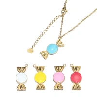 5pcs macaron pink enamel candy choker charms stainless steel sweater chains necklaces sweet pendants for diy jewelry accessories