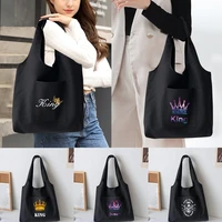 ladies shopping tote bag reusable shopper organizer casual canvas large capacity foldable kingqueen printed shoulder bag handbag