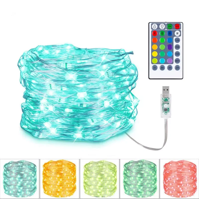 

Рождественская светодиодная гирлянсветильник, 10 м, 20 м, RGB, 16 цветов, изменяющиеся цвета, Сказочная гирлянда с дистанционным управлением, для...