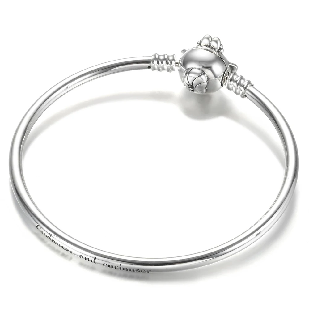 

Real 925 Sterling Silver Moments Disn "Curiouser And Curiouser" Cheshir Cat Fashion Bangle Fit Women Bead Charm Gift DIY Jewelry