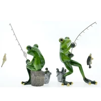 2 pcs resin fishing frog figurines modern nordic creative home decor accessories for desktop office yard ornament gift