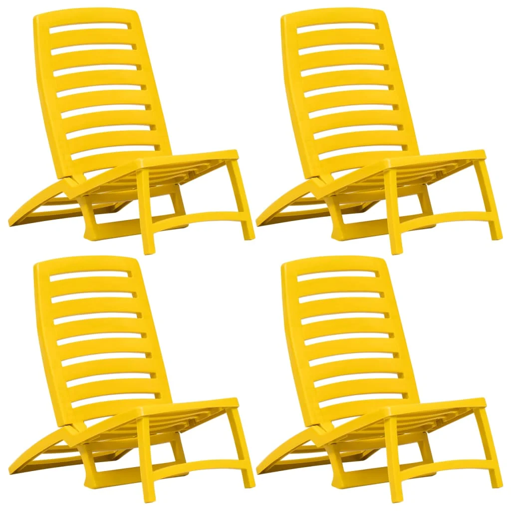 

Patio Outdoor Folding Beach Chairs Deck Porch Furniture Set Balcony Lounge Chair Decor 4 pcs Plastic Yellow