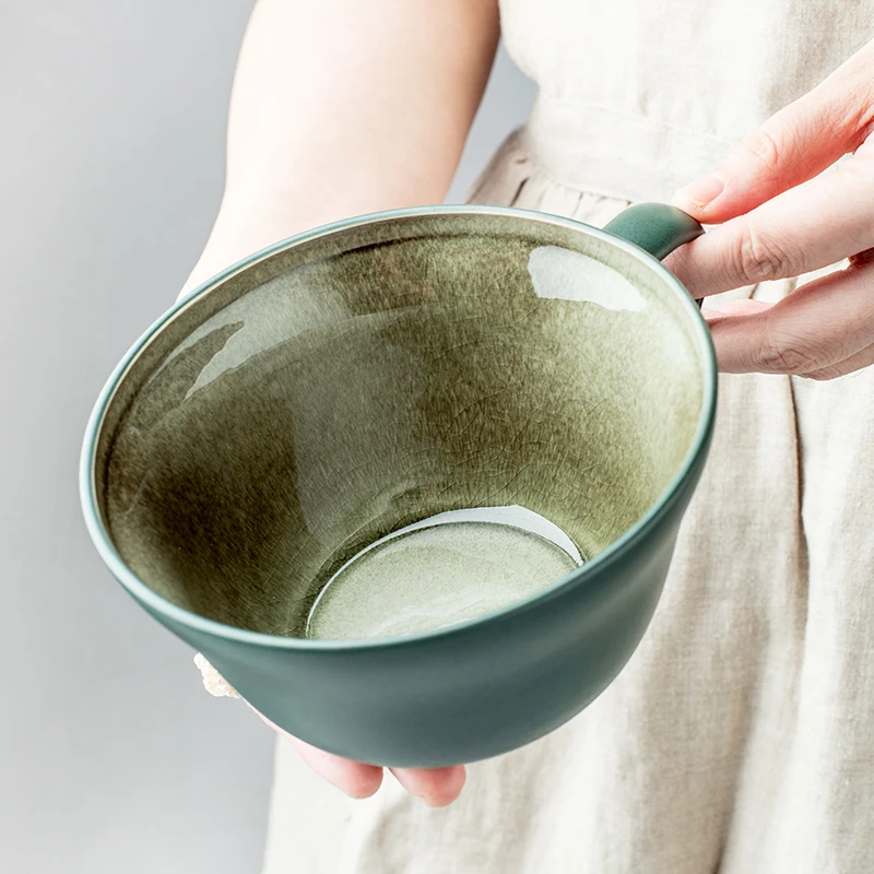 

500ml Large Reactive Glaze Porcelain Mugs Creative European Style Crack Breakfast Milk Cups Fruit Salad Oatmeal Cup