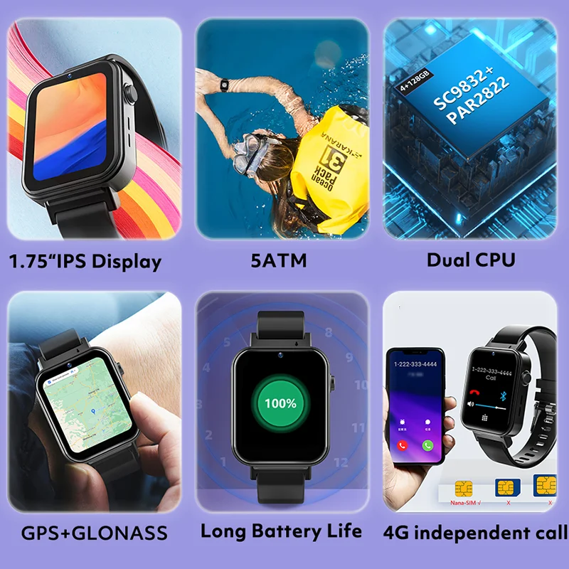 Водонепроницаемые Смарт-часы Smart Watch 5 АТМ 4G Wi-Fi Android 9 1 SIM-карта видеокамера звонки