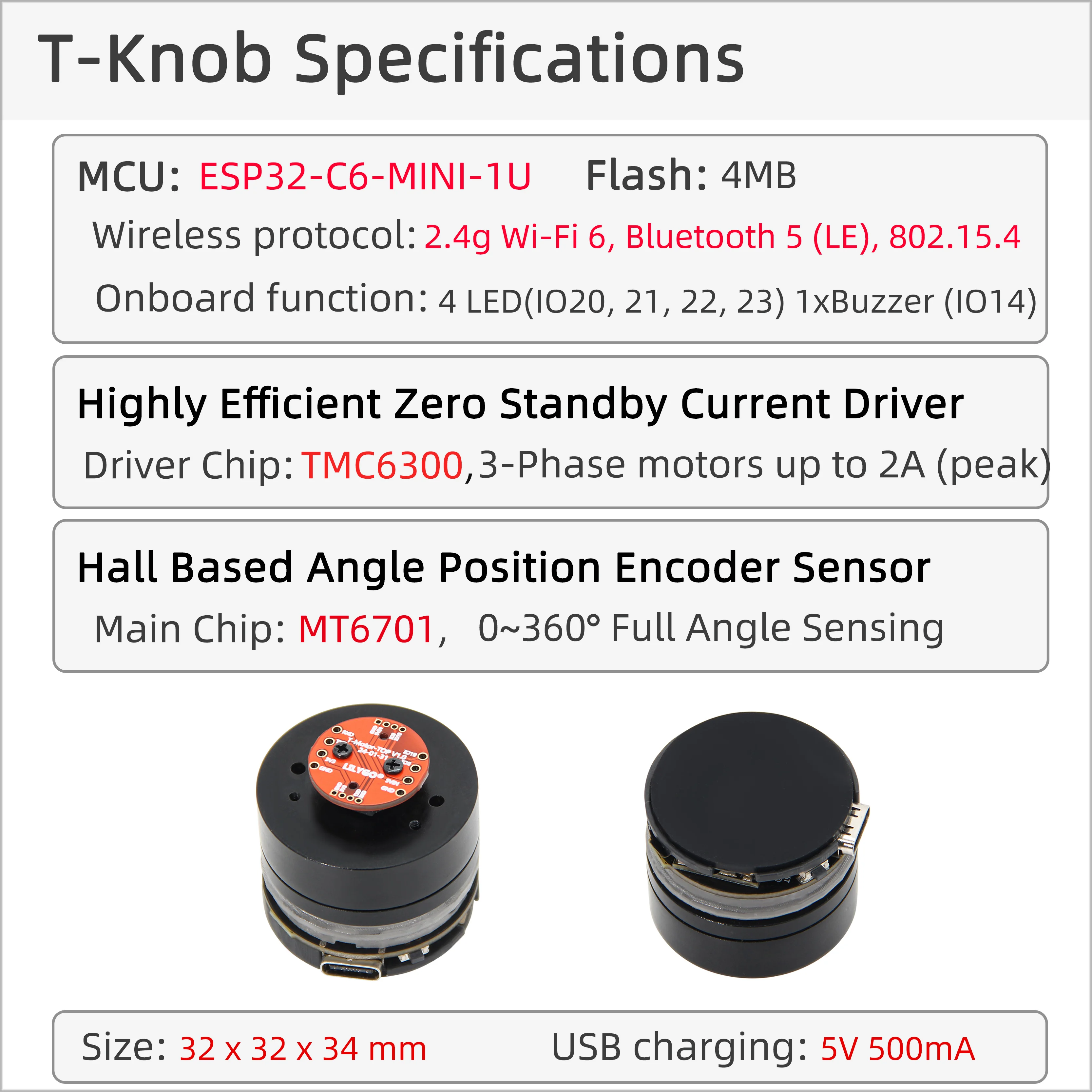 LILYGO T-ручка ESP32-C6 плата разработки MT6701 на основе холла датчик положения