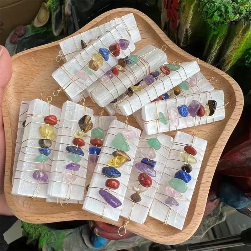 Натуральная селенитная палочка медная проволока Кристальные чипы подвеска для