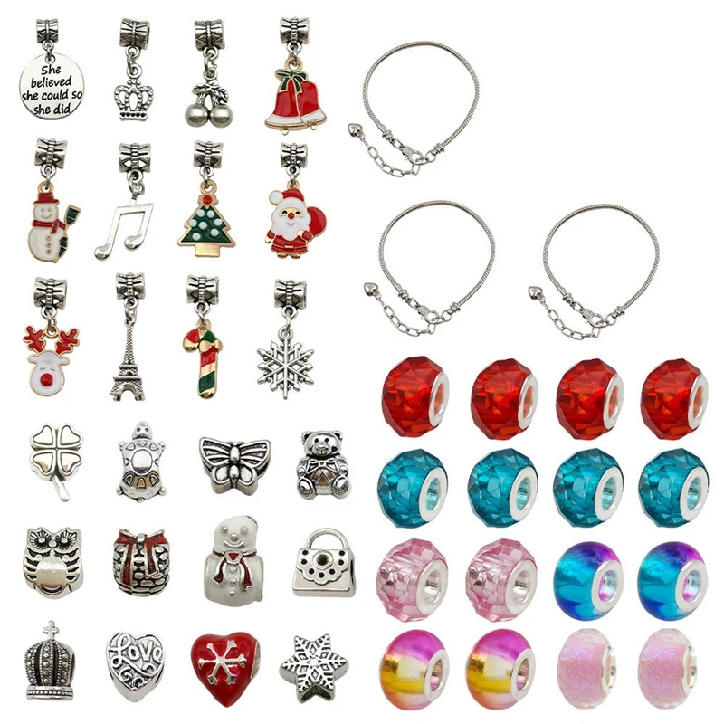 

Christmas Snowman Elk Snowflake Bracelet Ornament DIY Christmas Bracelet Set Rainbow Bead Children Bracelet Gift Set