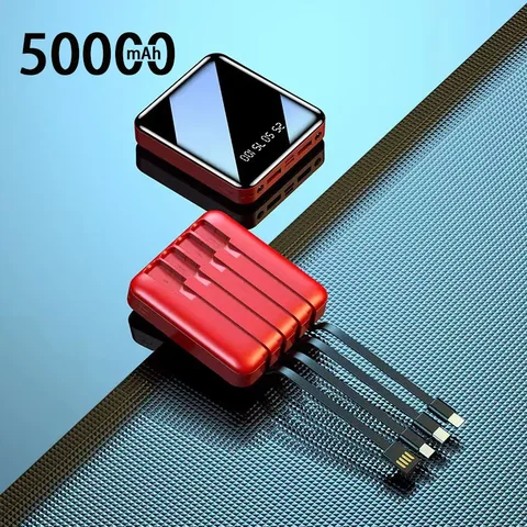 Внешний аккумулятор на 50000 мА · ч с зеркальным цифровым дисплеем и встроенным шнуром