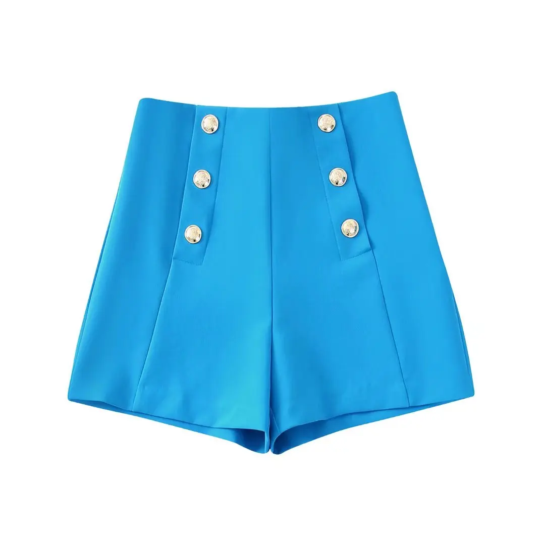 

2022 Women Grid High Waist Side Golden Double-Breasted Printed Stripe Mini Skirt Vintage Female Skirts Mujer