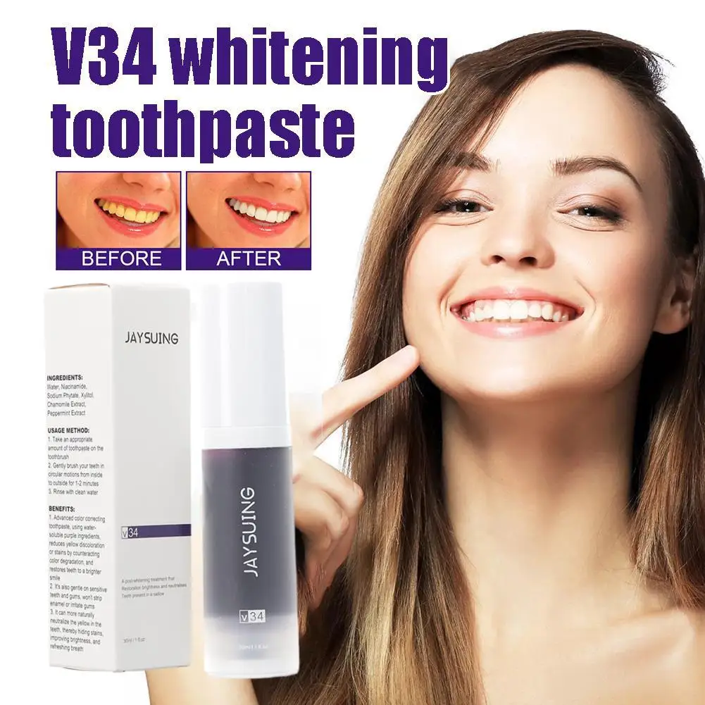 

Whitening Toothpaste V34 Purple Toothpaste Tooth Whitening Deep 30ml Care Brightening Tooth Mousse Cleaning Gel Teeth Mouss Y3B8