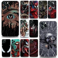 spider man meets venom clear phone case for apple iphone 13 12 11 se 2022 x xr xs 8 7 6 6s pro max plus mini soft silicone case