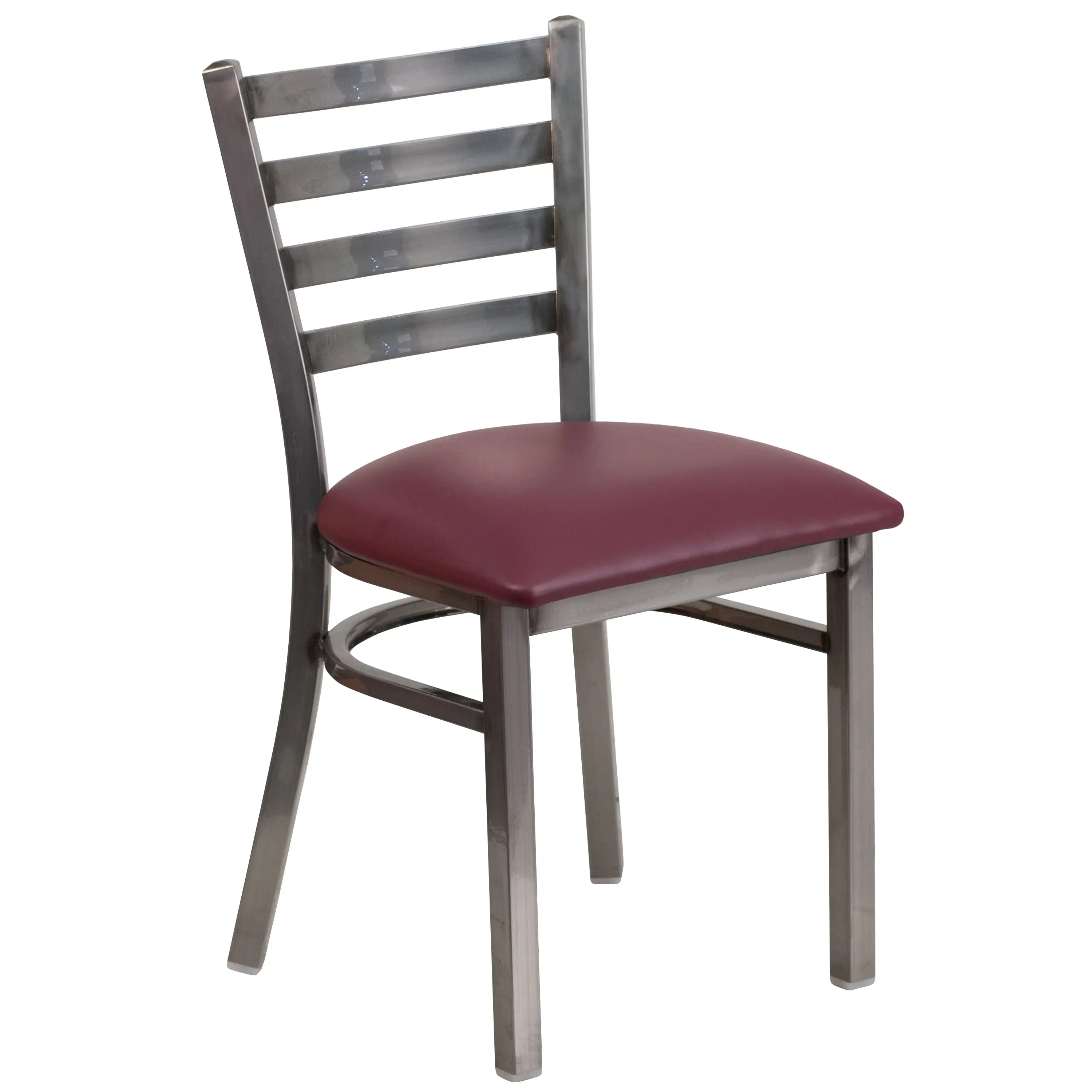 

Flash Furniture HERCULES Series Clear Coated Ladder Back Metal Restaurant Chair - Burgundy Vinyl Seat