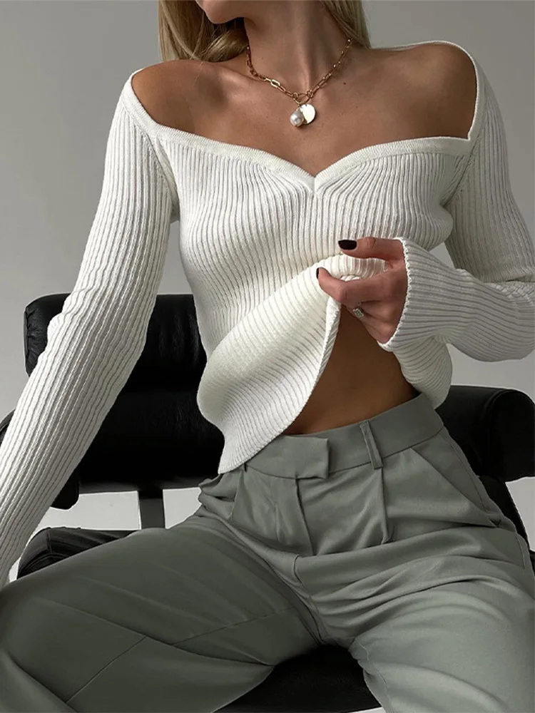 

Green Women Knit Sweater Top Long Sleeve Square Collar Fashion Woman Sexy Slim-Fit Tight Knitted Sweaters Pullover Tops 2022 New
