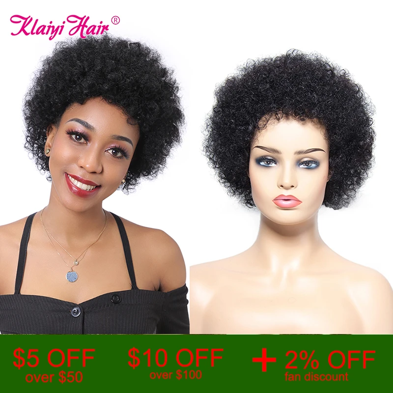 

Klaiyi Hair Afro Kinky Curly Pixie Cut Wig Human Hair Wigs For Women Bouncy Curl Bob Wig Ginger Orange Short Machine Made Wig