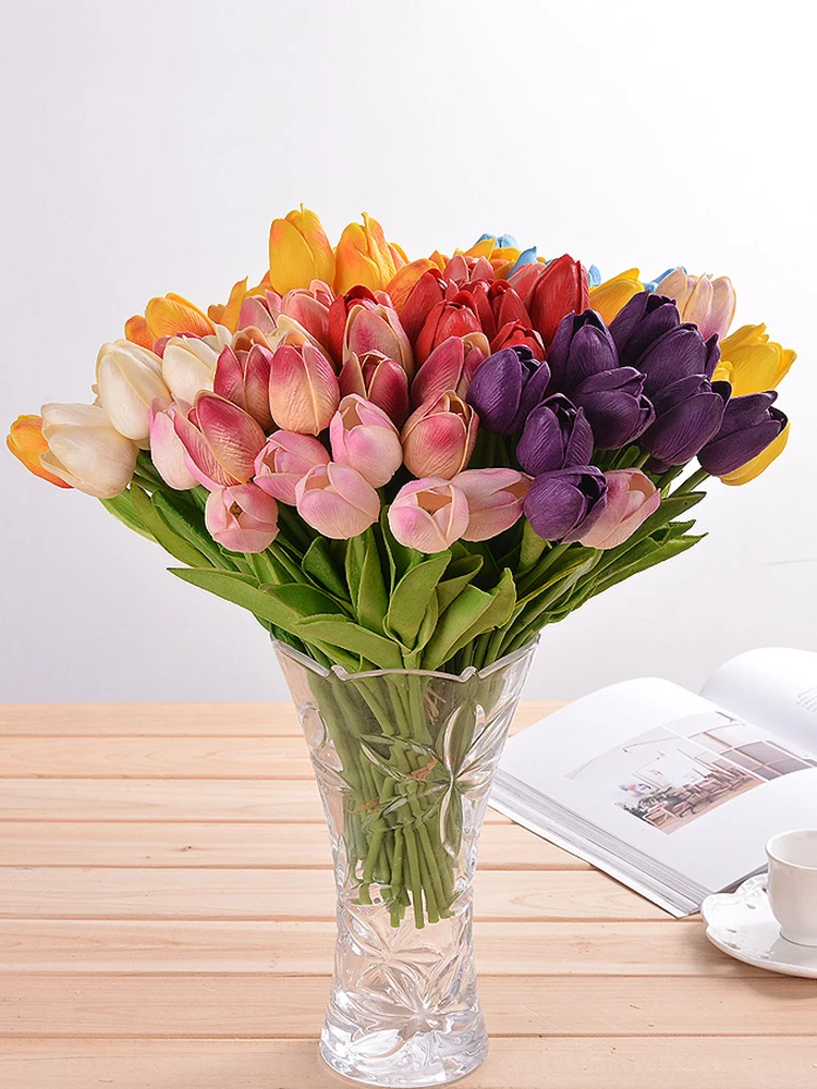 

10PCS Tulip Artificial Flower Real Touch Artificial Bouquet Fake Flower Wedding Party Decoration Flowers Desktop Garden Decor