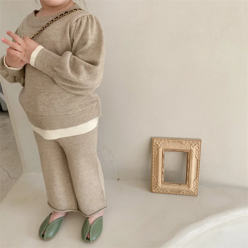

2022 Kids Pants Ankle Length Elastic Waist Loose Straight Soft Comfortable Casual Cotton Simple Autumn Children Girls